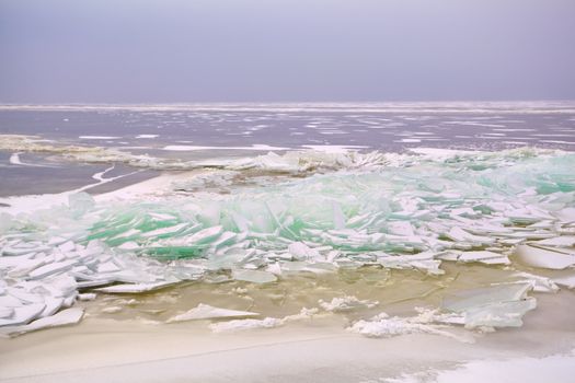 pieces of shelf ice on North sea, Ijsselmeer, Friesland, Netherlands