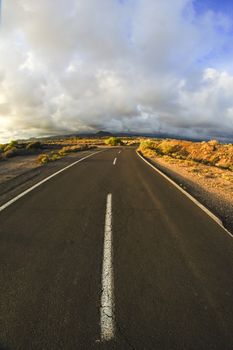 Long Empty Desert Road on a Cludy Day