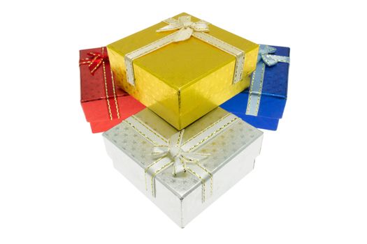 gift box set for Christmas, Thanksgiving, Birthday, Holiday, New year and other important festival that consist of gold, silver, blue and red color.