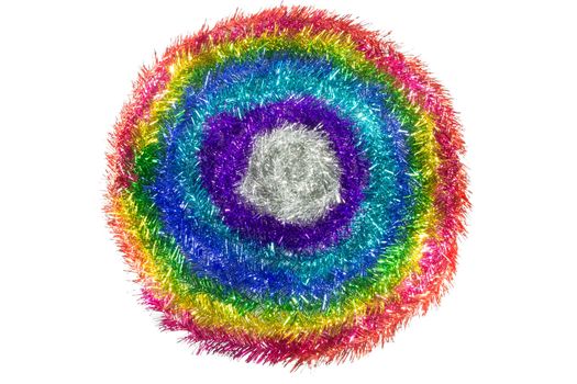 Glitter rainbow stripes decoration for Christmas, New Year, Thanksgiving and other important festival that include red, pink, yellow, green, blue, aqua, purple and silver color in circle style.