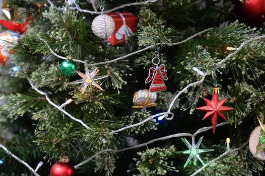 A close up shot of christmas treedecorations