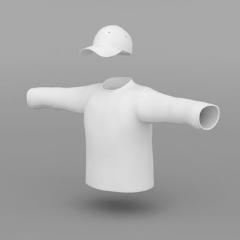 white cap and sweatshirt on a gray background
