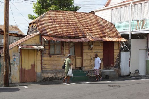 ROSEAU, DOMINICA - December 2013: Typical wooden homes on December 03, 2013 in Roseau, Dominica