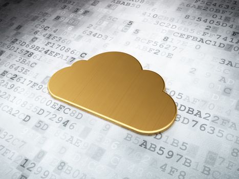 Cloud networking concept: Golden Cloud on digital background, 3d render