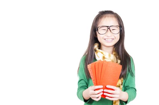 Beauty girl showing red envelope