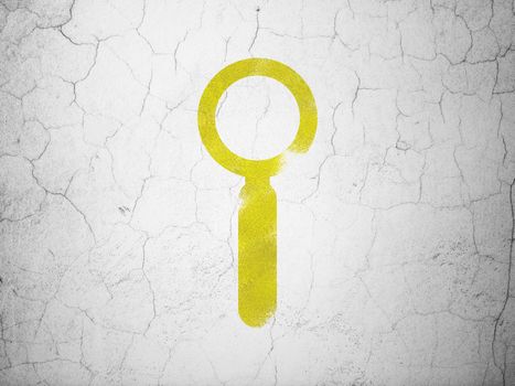 Web development concept: Yellow Search on textured concrete wall background, 3d render