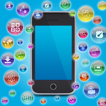 Smartphone and application icons. The concept of software