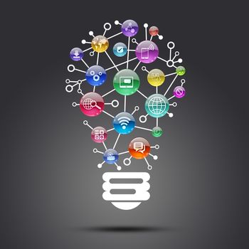 Lamp consisting of apps icons. The concept of software