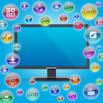 Monitor and application icons. The concept of software