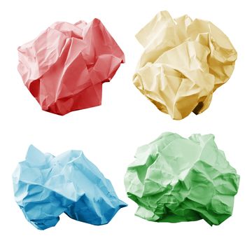 Colorful crumpled paper wads. isolated on white background