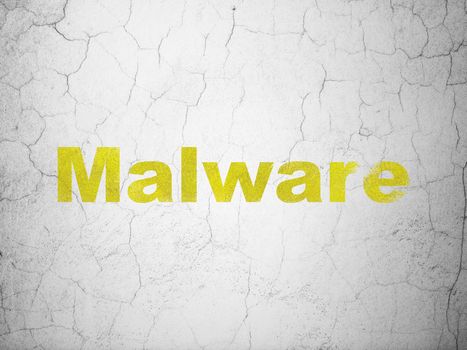 Privacy concept: Yellow Malware on textured concrete wall background, 3d render