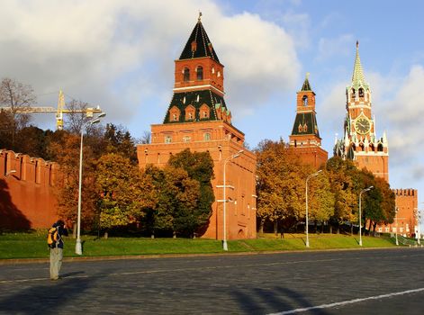 Kremlin wall and Spasskaya Tower, Moscow, Russia