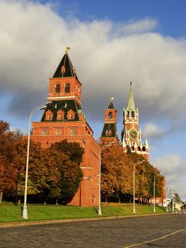 Kremlin wall and Spasskaya Tower, Moscow, Russia