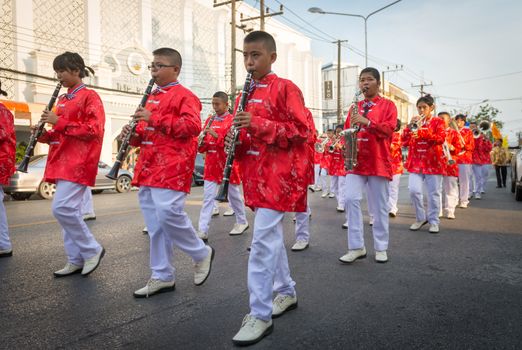 PHUKET, THAILAND - 07 FEB 2014:  Musicians take part in procession of annual old Phuket town festival. 