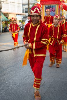 PHUKET, THAILAND - 07 FEB 2014:  Phuket town children take part in procession parade of annual old Phuket town festival. 