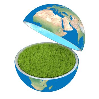 Opening planet Earth isolated on white background, concept of ecology and clean environment. Elements of this image furnished by NASA