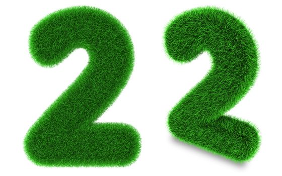 2, number two covered by green grass isolated on white background