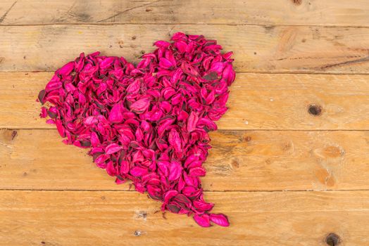 Heart shaped of dried flower potpurri petals