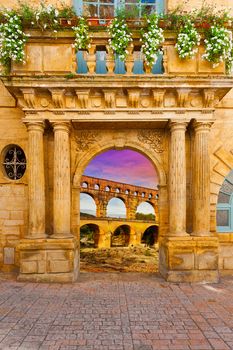 Surreal View of Pont du Gard through the Gate