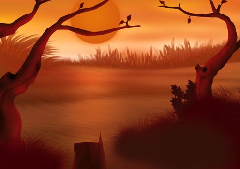 Red Sunset - Background Illustration