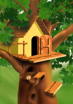 Small House On The Tree - Background Illustration