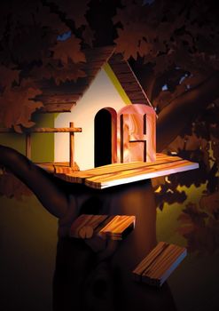 Small House In The Night - Background Illustration