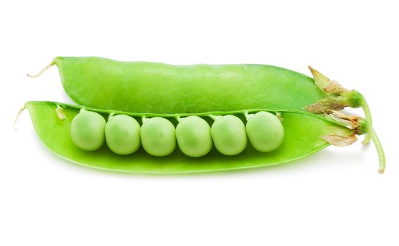 Fresh green peas isolated on white background