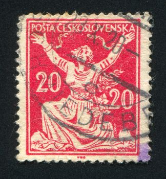 CZECHOSLOVAKIA - CIRCA 1920: stamp printed by Czechoslovakia, shows Czechoslovakia Breaking Chains to Freedom, circa 1920
