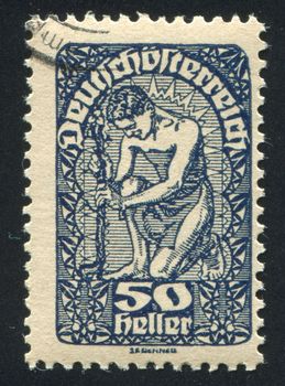 AUSTRIA - CIRCA 1919: stamp printed by Austria, shows Man and flower, circa 1919