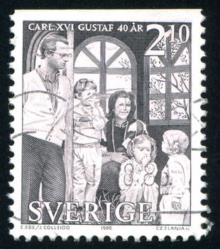 SWEDEN - CIRCA 1986: stamp printed by Sweden, shows Royal family at Soldien palace, circa 1986