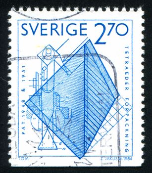 SWEDEN - CIRCA 1984: stamp printed by Sweden, shows Tetrahedron container, circa 1984