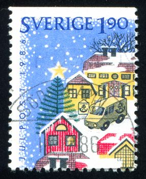 SWEDEN - CIRCA 1986: stamp printed by Sweden, shows Postal van, circa 1986