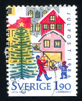 SWEDEN - CIRCA 1986: stamp printed by Sweden, shows Child mailing letter, circa 1986