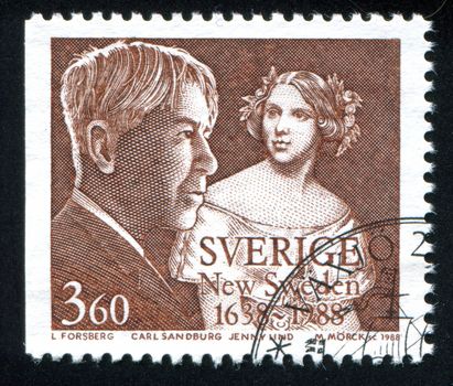 SWEDEN - CIRCA 1988: stamp printed by Sweden, shows Carl Sandburg, author, and Jenny Lind, opera singer, circa 1988