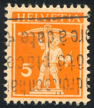 SWITZERLAND - CIRCA 1909: stamp printed by Switzerland, shows William Tell���s Son, circa 1909