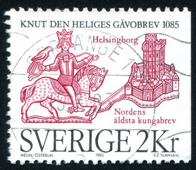 SWEDEN - CIRCA 1985: stamp printed by Sweden, shows Seal of St. Cnut and City of Helsingdorg, circa 1985