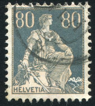 SWITZERLAND - CIRCA 1907: stamp printed by Switzerland, shows Helvetia, circa 1907.