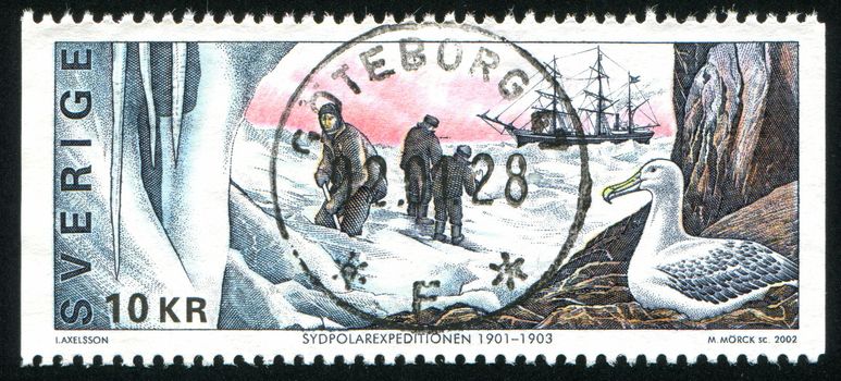 SWEDEN - CIRCA 2002: stamp printed by Sweden, shows Scientists, ship, gull, circa 2002