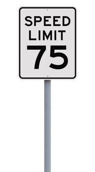 A speed limit sign indicating seventy five