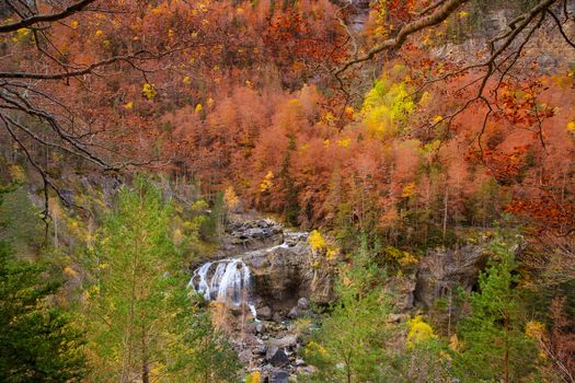 Cascada de Arripas waterfall in Ordesa valley Pyrenees Huesca Aragon Spain