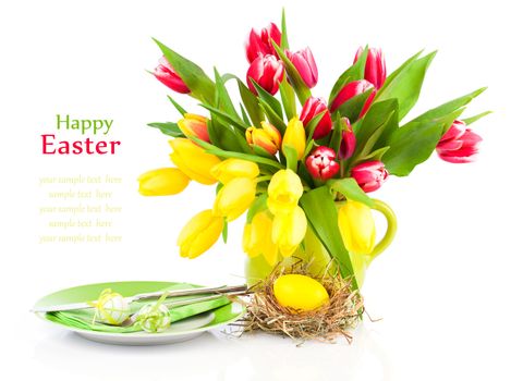 Easter eggs in a plate, on a white background