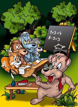 Animal Classroom - Cartoon Background Illustration