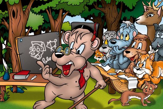 Animal School - Cartoon Background Illustration, Bitmap