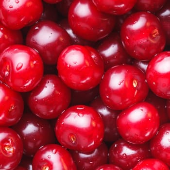 Wet cherries fruits close up as a background