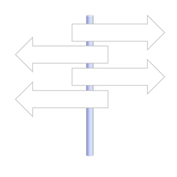 Four empty arrows on a post in white background