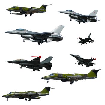 Collection with many war planes on a clean white background. 3500 x 3500 pixels
