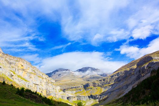 Monte Perdido and Soum Raymond at Soaso circus in Ordesa Valley Aragon Pyrenees Huesca Spain