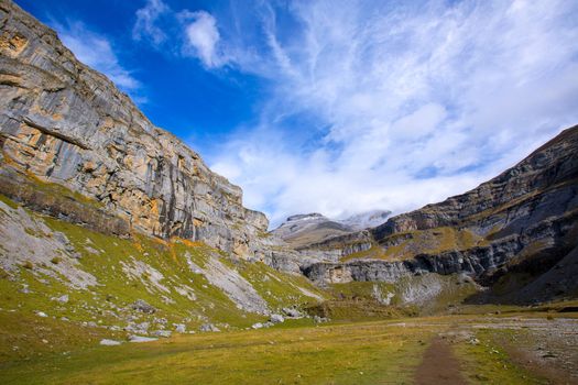 Monte Perdido and Soum Raymond at Soaso circus in Ordesa Valley Aragon Pyrenees Huesca Spain