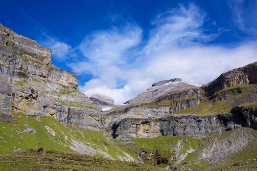 Monte Perdido and Soum Raymond at Soaso circus in Ordesa Valley Aragon Pyrenees Huesca Spain