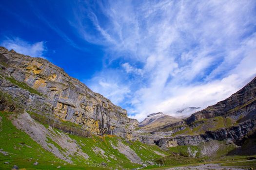 Monte Perdido and Soum Raymond at Soaso circus in Ordesa Valley Aragon Pyrenees Huesca Spain